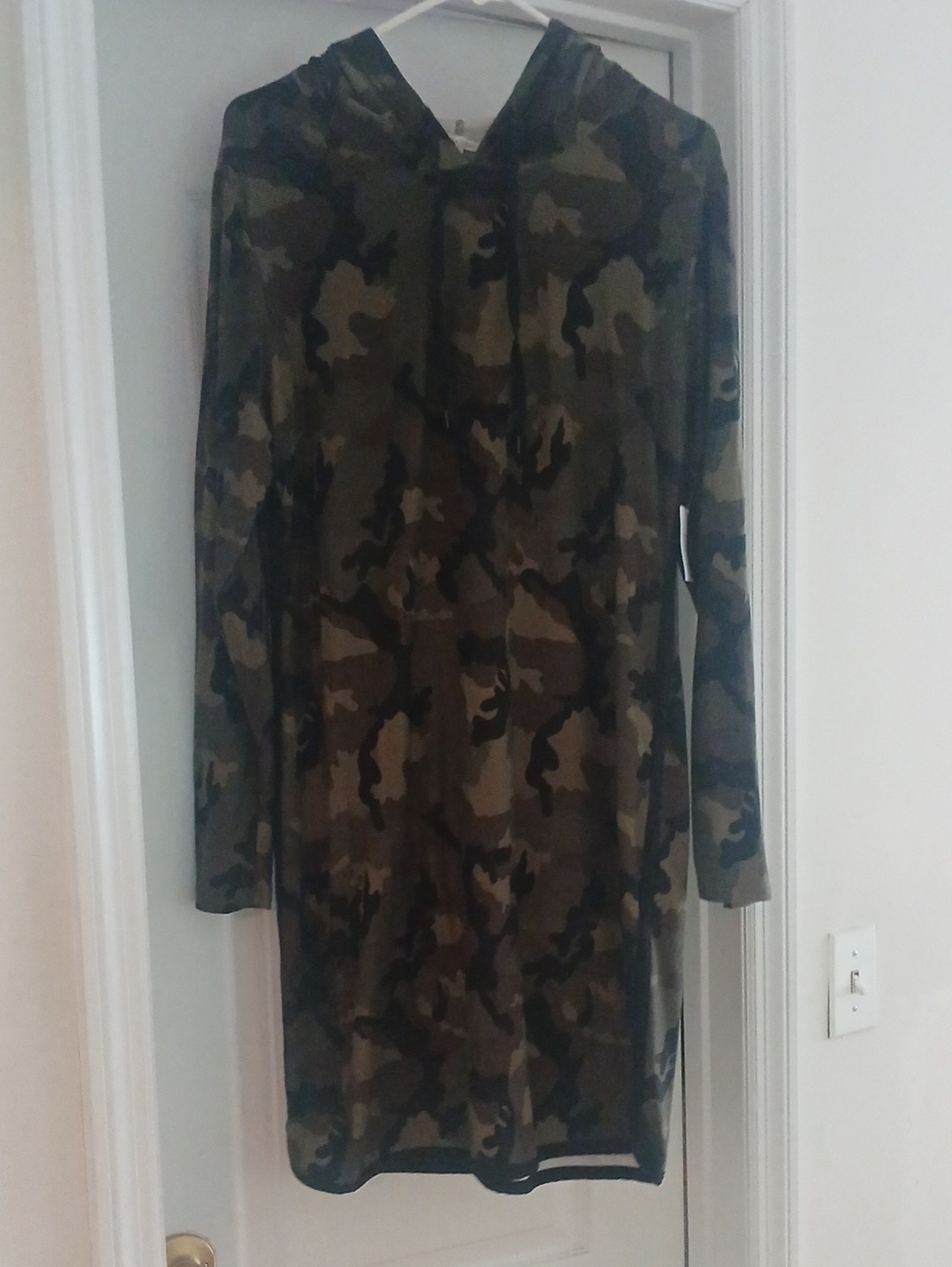 Charlotte Russe Olive Camo Long Sleeve Hooded Dress